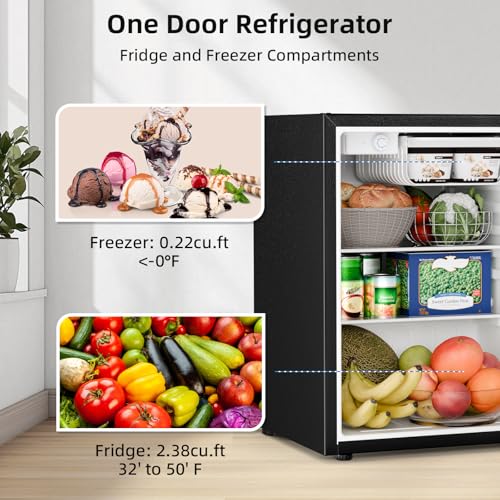 Image of Antarctic Star 2.6 Cu.Ft.Compact Refrigerator with Freezer, Mini Fridge Single Door with Adjustable Thermostat,Removable Glass Shelves for Apartment,Dorm,Office,Kitchen,BLACK