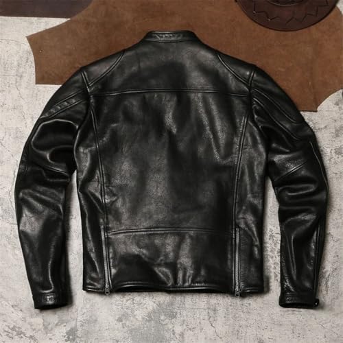 Men's Leather Jacket, Stand Collar, 1.4mm Wax Dyed Cowhide, Biker Suit3