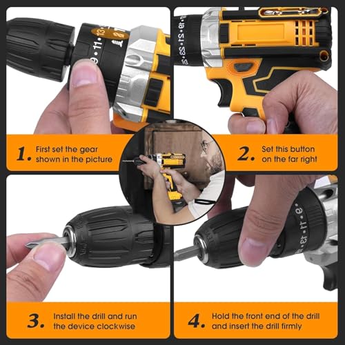 Image of 21V Cordless Drill Machine with Double Lithium Battery | 29 Pcs Power Tool Kit with Drill Bits & Accessories | Rechargeable Electric Drill Driver for Home DIY Repair & Maintenance
