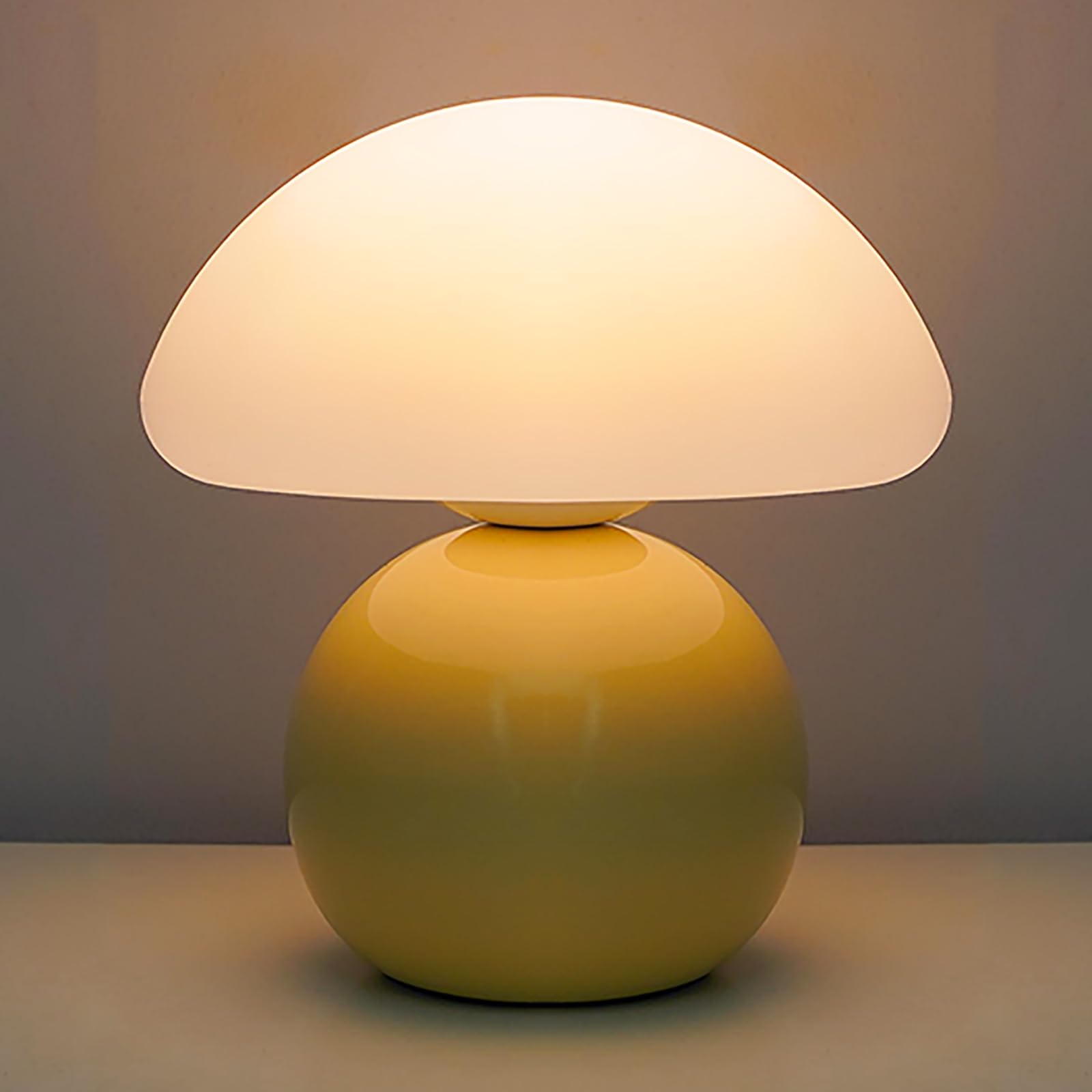 cute small mushroom lamp, pe lampshade, ceramic spherical base, adjustable light color and brightness, safe usb powered, energy-saving led mushroom light for bedroom living room (cream)