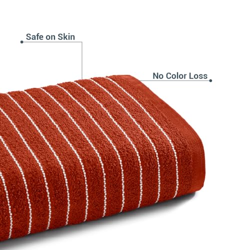 Image of Welspun 100% Cotton Towels for Bath | Towels for Bath Large Size | Welspun Bath Towel - Soft & Absorbent | 250 GSM | 1 Piece Bath Towel for Men /Women | Dobby Solid | 70 cms x 150 cms - Rust