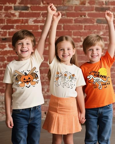 Halloween Shirts for Toddler Boy Girl Pumpkin Ghost Graphic Cotton Short Sleeve Tees 2-12 Years4