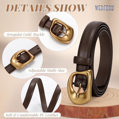 WERFORU Women’s Leather Belt with Gold Buckle Thin Belts for Women Fashion Waist Belts for Jeans Pants4