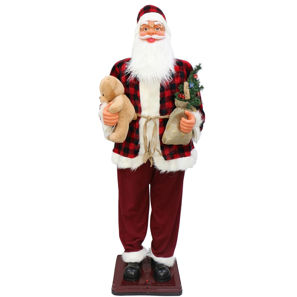 Figura de peluche animada de Papá Noel de tamaño real, 4 pies con luces y música, decoración navideña para interiores