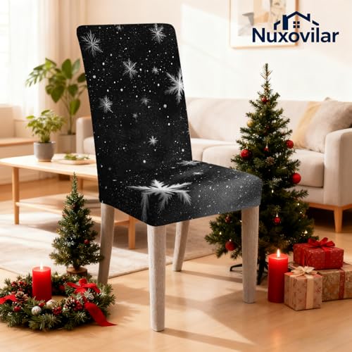 Image of Nuxovilar 4PCS Snowflake Pattern Minimalist Stretch Chair Covers | Stretch Slipcover Minimalist Protector Snowflake Wrap Seat Guard Dining Room Home Cafe Party (Snowflake Pattern)