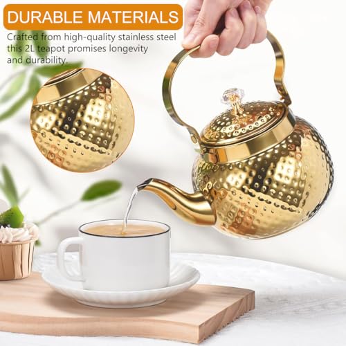 Image of Supvox 2L Teapot with Removable Infuser, Stainless Steel Tea Pots for Stovetop - Perfect Filter for Loose Leaf Tea or Tea Bags (Luxury Golden)