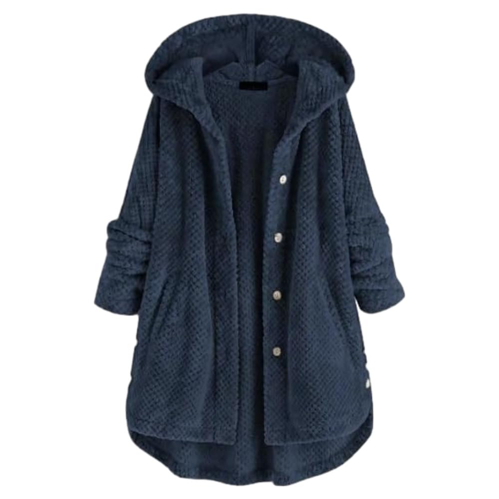 OSCORP Womens Grey Fuzzy Fleece Hooded Cardigan Coat Casual Winter Oversized Button Up Teddy Jacket with Pockets