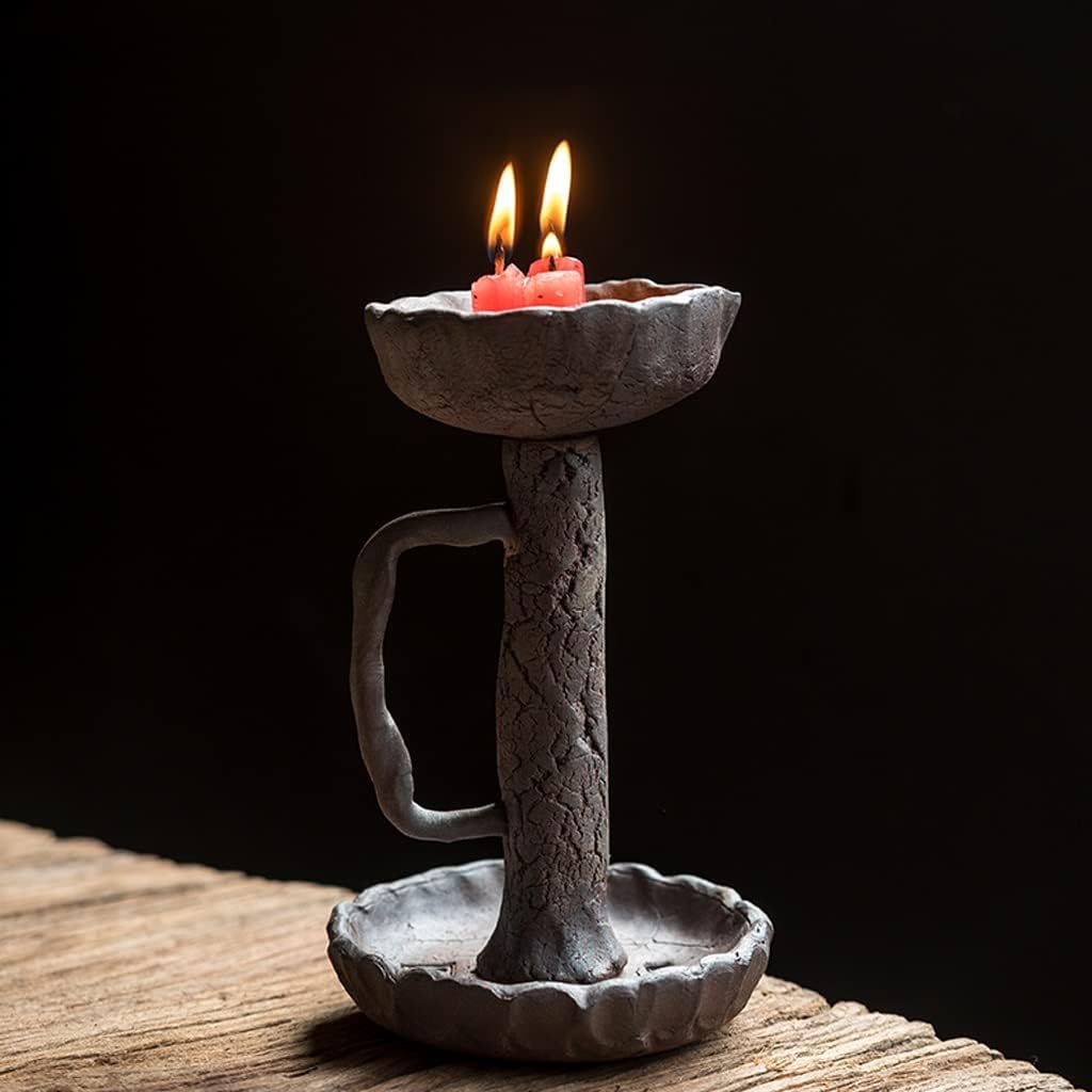 Vintage Candelabra Indoor Retro Ceramic Candle Holder Handmade Ornaments Ceramic Handle Candle Holder Suitable for Living Room Study Tea Room Candle Stand(Medium)