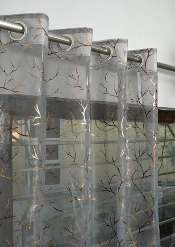 Image of Homefab India Multi Foil Transparent Sheer Curtain - 9 X 4 Feet, Long Door Curtains, Grey, Pack of 1 Piece