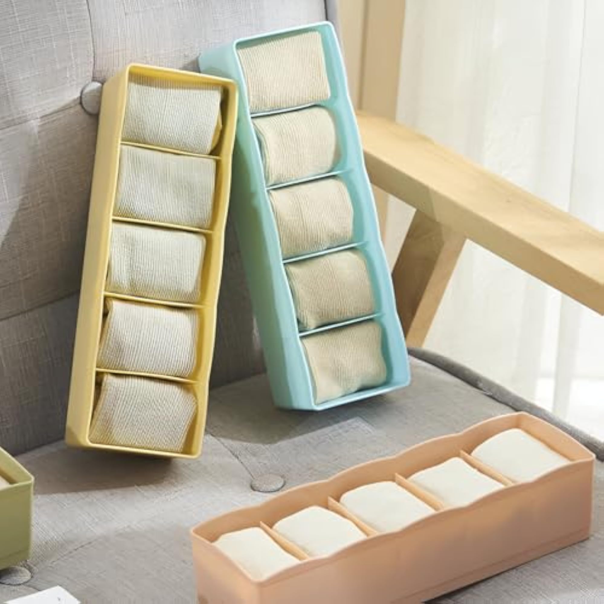 5 Grid Plastic Storage Box Drawer Organizer, Multicolor Stackable