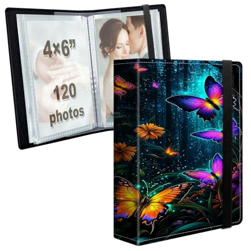 Image of Photo Album 4x6 120 Photos with Strong Elastic Band, Neon Butterfly Garden