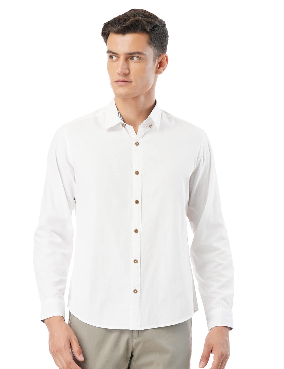 FYLTRMen's Solid Slim Fit 100% Cotton Casual Shirt with Button Down Collar & Full Sleeves