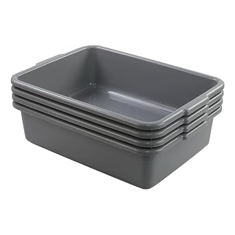 13 L Plastic Commercial Bus Tubs, Grey Plastic Dishwashing Tub, 4 Packs