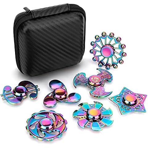 Cool Fidget Pack Toys Set, Novelty Fidgets Spinners Rainwbow Finger Hand Spinner Metal Fidget Chain Cube Kit Focus Autism Toy Fingertip Gyro Stress Relief Spiral Twister Anti Anxiety Gifts Kids Adults Cover