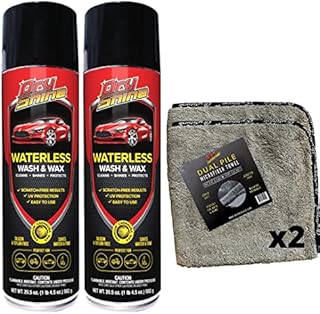 Dry Shine Car Care Waterless Car Wash and Wax 2 Pack + 2 Dual Pile Microfiber Towels / Car Detailing Kit / No Rinse Car Wash / Saves Time and Water / Car Cleaner / Car Guy Gifts / Water Spot Remover