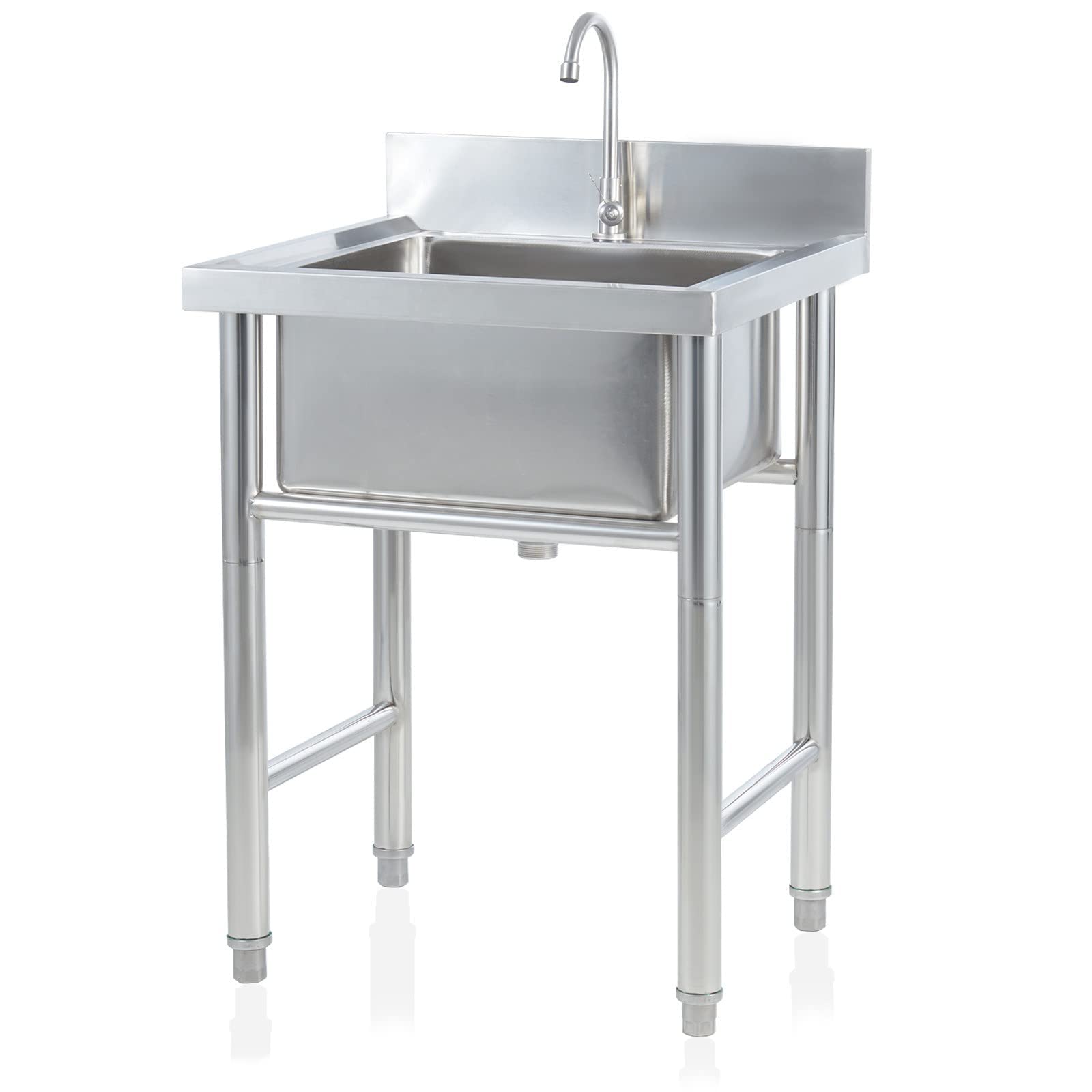 LMYSXAOZ Outdoor Commercial Kitchen Sink 1 Compartment 304 Stainless Steel with Faucet, Large Drain Bowl Prep and Utility