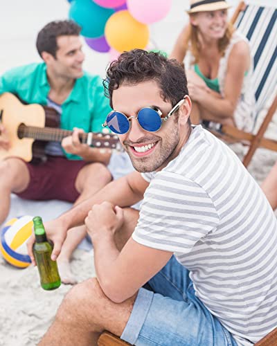 Coume 8 Pcs Retro Round Steampunk Sunglasses Gothic Sunglasses Hippy Glasses Circle Metal Frame Glasses for Men Women4