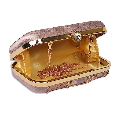 Image of umera golden clutch for womens neck work full of embroidery for girls, Women's Beautiful Bling Bag | Evening Bag, Bridal Purse & Party Handbag | Wedding & Special Occasion Clutch