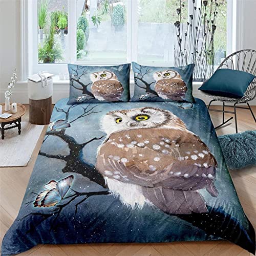 SEYUMI Housse de Couette 140x200 Chouette Animal Parure de Lit Adulte 1 Personne en Microfibre Douce Imprimée en 3D avec 2 Taies d'oreiller avec Fermeture Éclair