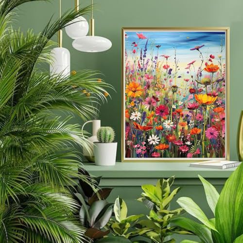 Image of MjhRcll Flowers Stamped Cross Stitch Kits, Colorful Flower Cross Stitch Ornament Kits for Adults Beginners, Counted Embroidery Needlepoint Kits Home Decor 12x16 Inch