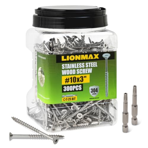 LIONMAX Stainless Steel Deck Screws 3 Inch, Wood Screws #10 x 3, 300PCS