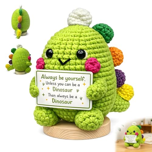 QhgPnt Emotional Support Crochet Crochet Cute Dinosaur Crochet Positive Gifts with Inspirational for Encouragement Emotional Support Gift Positive Crochet Animals for Friends Coworkers
