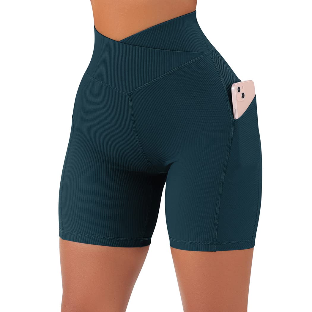 SUUKSESS Women Cross Workout Shorts with Pockets 5" High Waist Booty Biker Short
