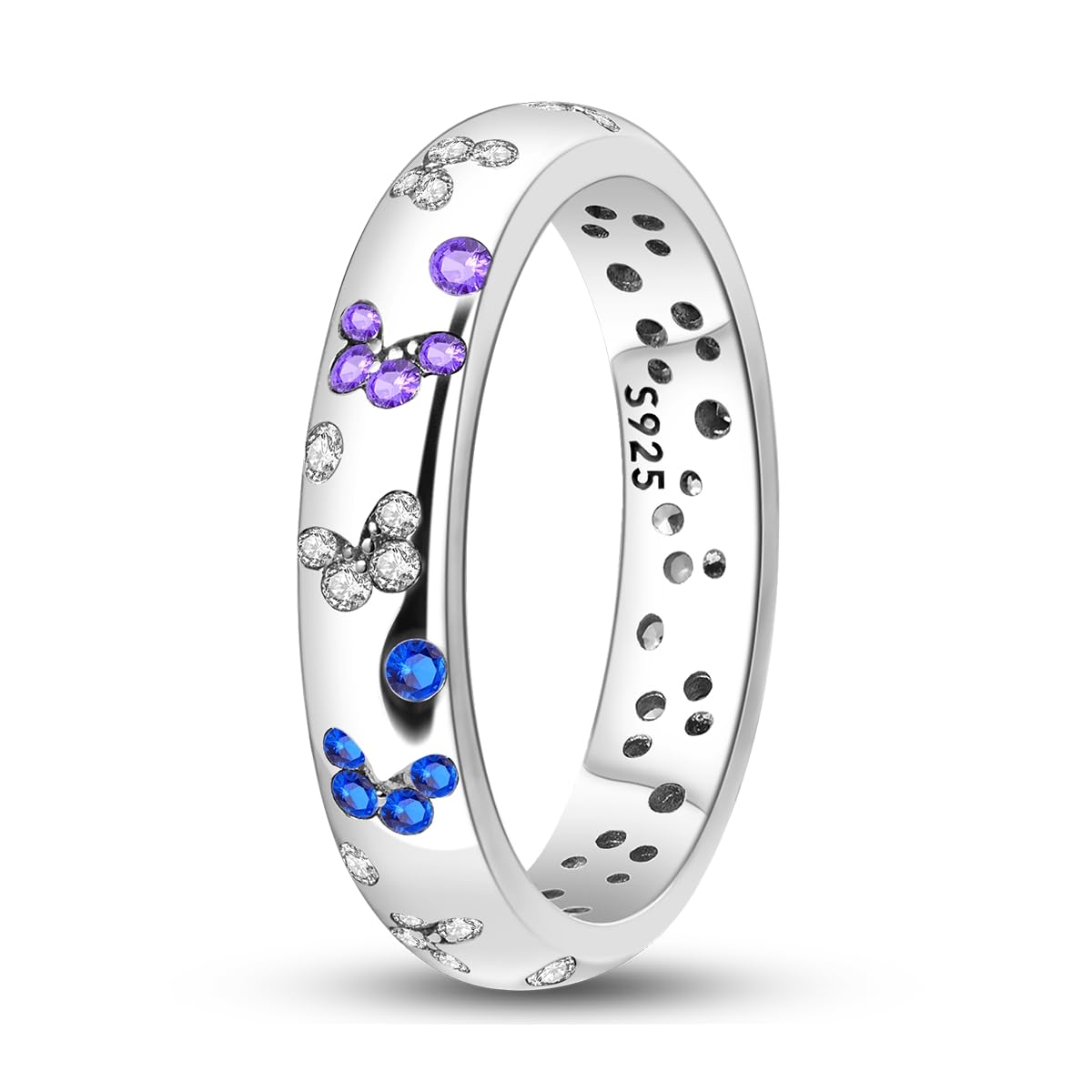 NARMO925 Sterling Silver Women Rings Moon Star Ring Evil Eye Ring Colorful Cubic Zirconia Ring Stackable Vintage Rings Statement Rings for Women Size M-S