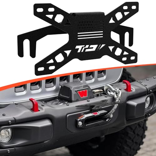 Trainexalign FILP-Up License Plate Holder Off-Road License Plate Frame Mount No Drill Heavy Duty Steel for Winch