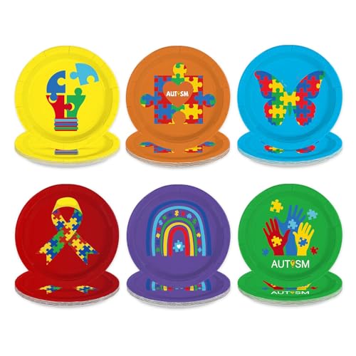 Image of 60Pcs Autism Awareness Paper Plates 7 inch Heavy Duty Plates