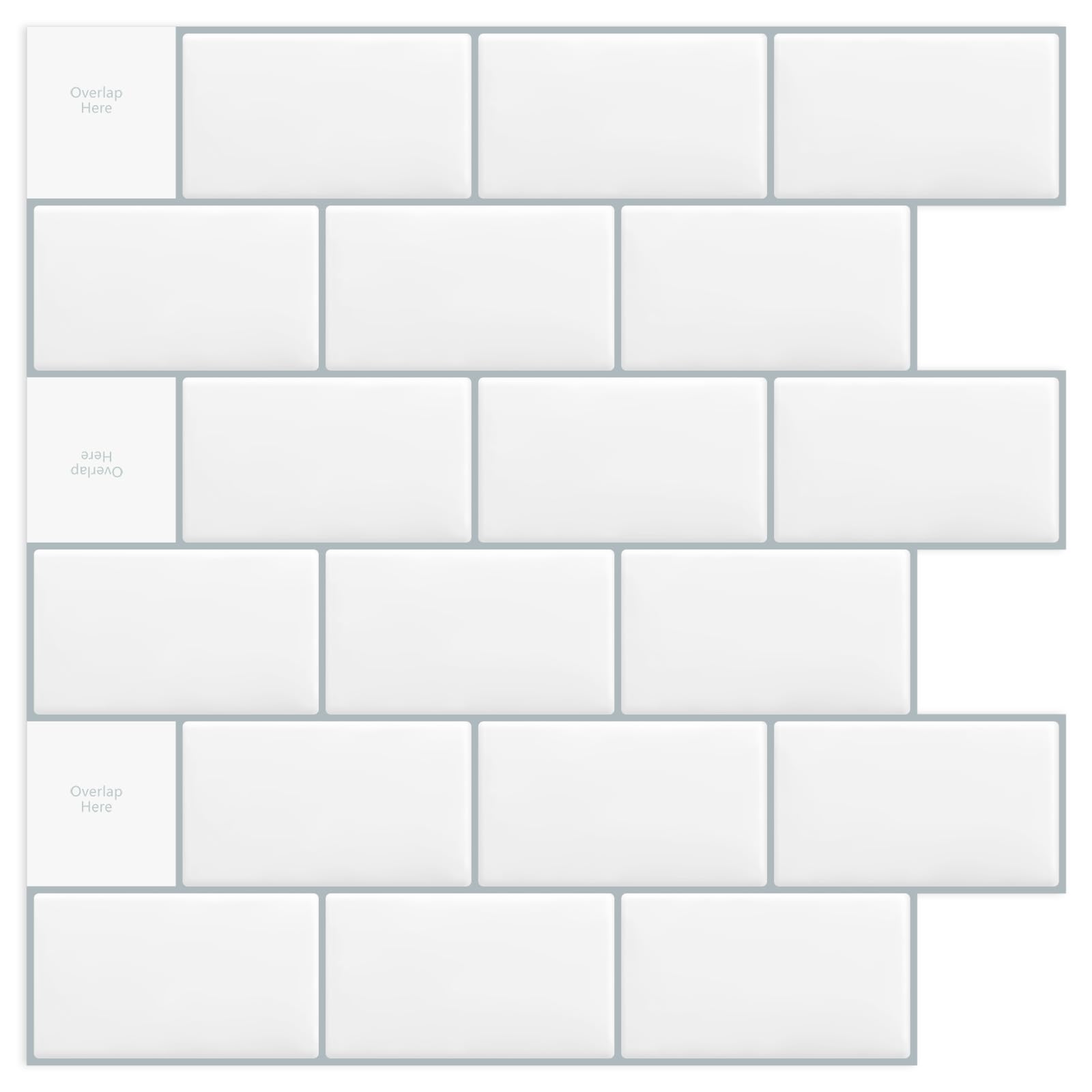DEWOO Peel and Stick on Self Adhesive Wall Tiles Stickers 3D Metro Subway for Bathroom Kitchen Sticky Splashback,White (10-PCS, 12"×12")
