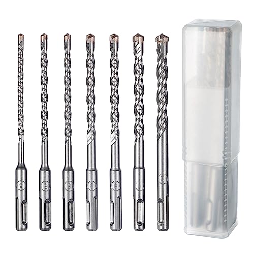 HPMAISON SDS Plus Hammer Drill Bit, 7PCS Cross Drill Bits, 4-Cutter Tungsten Carbide Tip Fully Hardened Tool for Concrete, Brick, Cement, Stone, Granite, Marble & Masonry, Ø 5/6/6/8/8/10/12mm x 160mm