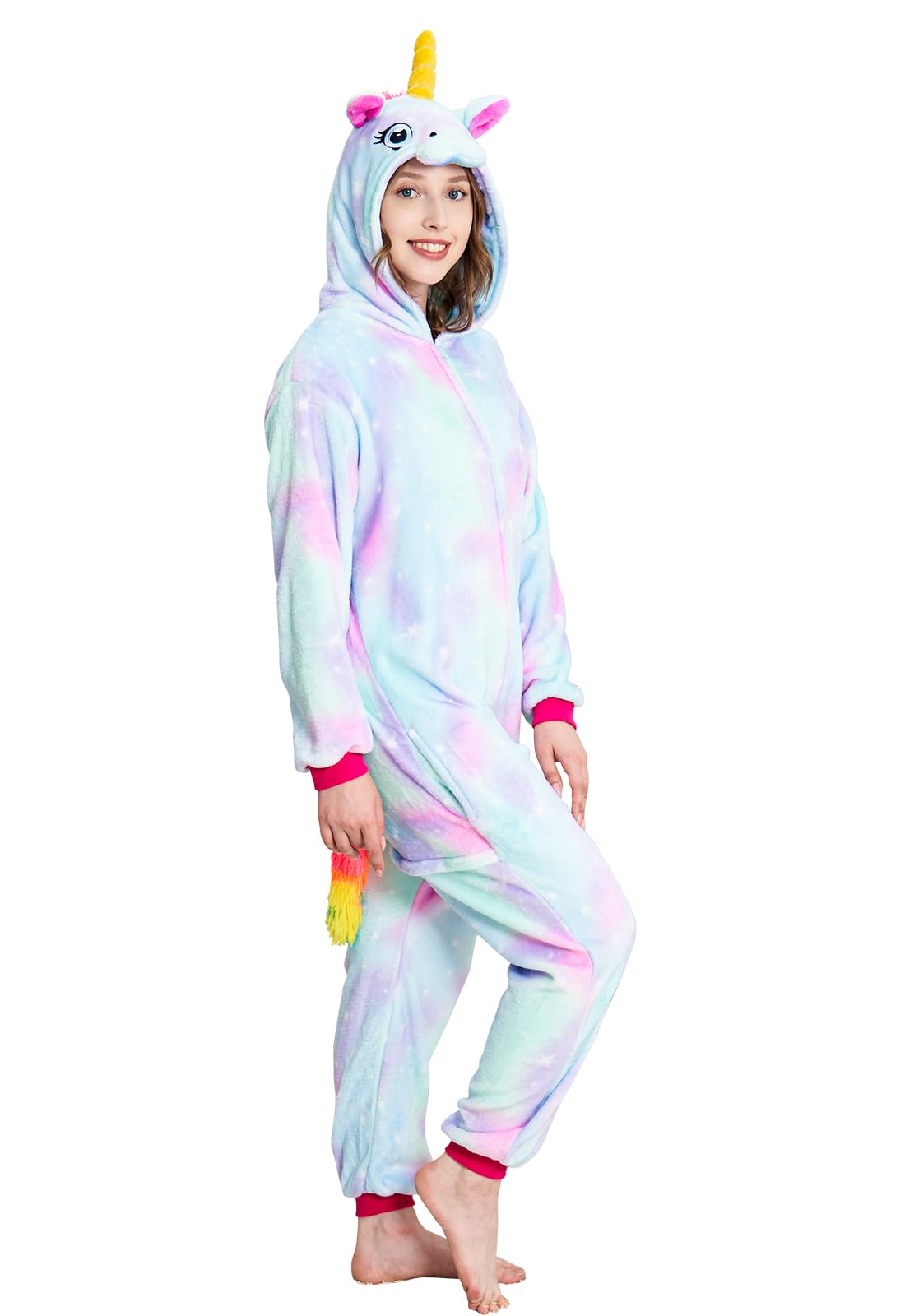 NewPlush Unisex Unicorn Costumes Pyjamas, Adult Women Men Animal Cosplay Onesie