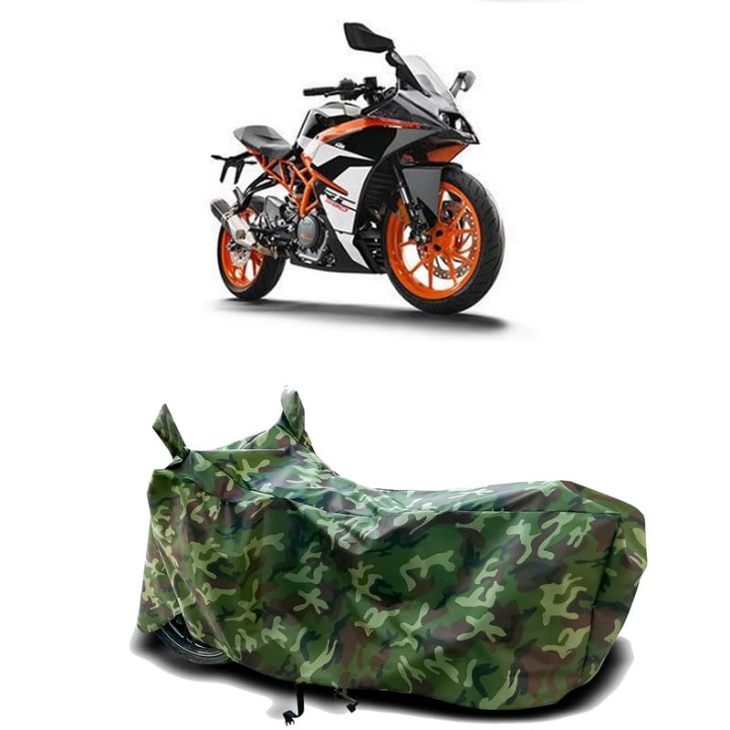 Image of DUFFEL-100% Heat Protection Two Wheeler Bike /Scooty Body Cover for KTM RC 390 Water Resistance /UV-Rays /Birds Dropping /Scratchproof /Dust Proof /Waterproof[Green Jungle Print]