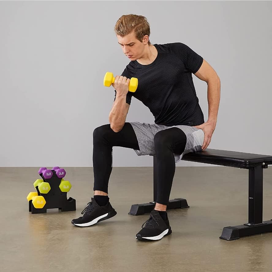 Image of KAKSS Neoprene Dumbbells Set with Stand 3Lb+5Lb+8Lb Pair, Multicolor Hex Dumbbells with Easy-Grip Coated Finish, Cast Iron Hand Weights for Home Gym Equipment and Fitness Training for Women and Men