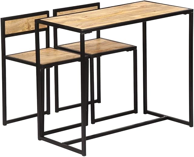 vidaXL 3 Piece Solid Mango Wood Dining Set Retro Vintage Industrial Kitchen Dinner Furniture 1 Table 2 Chairs Seats