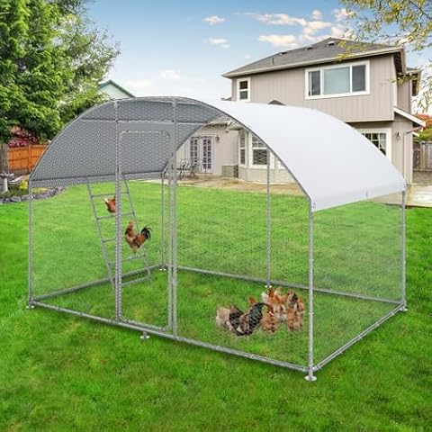 QUYZE Large Metal Chicken Coop, Walk-in Chicken Run for 10 Chicken with Water-Resident and Anti-UV Cover, Sturdy Dome Roof Chicken House for Outdoor Farm Use, Roosting Perch Included Cover