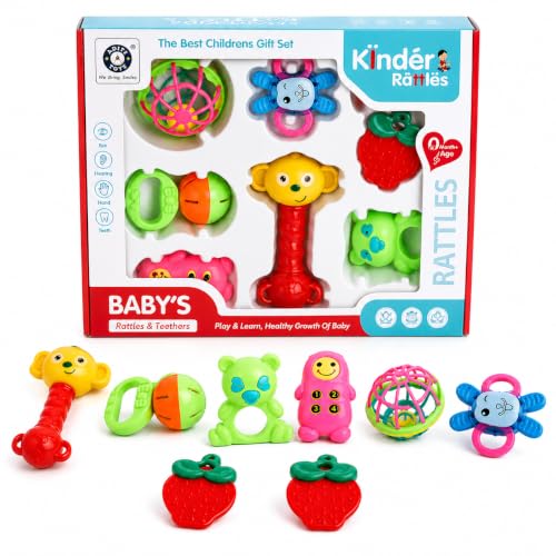 Image of Chanak Baby Kinder Rattle Set for 0-6 Months Old Baby, Non-Toxic, 100% BPA Free, Infant Grab, Spin & Shake Rattles, Colorful Rattles with 8 Pcs, Early Educational Sensory Toy, BIS Approved