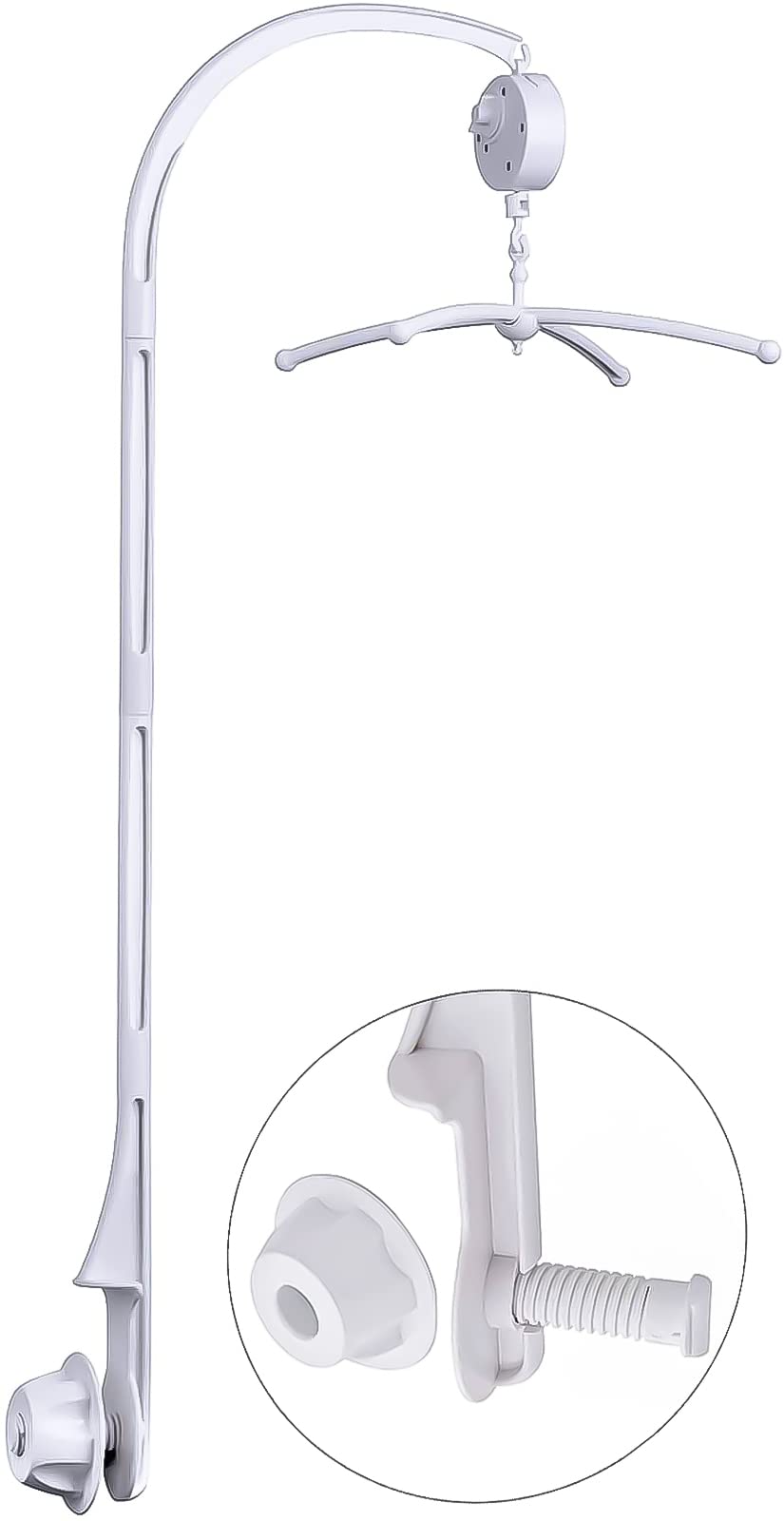 34 inch Height-adjustable Baby Crib Mobile Bed Bell Holder Arm Set, Nursery Crib Mobile Bed Bell Holder with Music Box, Rotating Cross, Toy Decoration Hanging Arm Bracket Baby Bed Stent Set Nut Screw