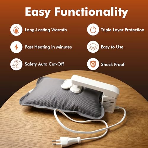 Image of Electric Hot Water Bag For Pain Relief With Velvet Sleeve Heating Pad | 1 Year Warranty | Electric Heating Pad with 6 Layer Cover | Fast Gel Hot Bag (Graphite Grey)
