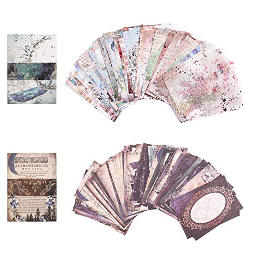 Papeles Vintage de Álbumes de Recortes, Lychii 200 Hojas Papeles Decorados Papel de Diario Papel Ligero de Escritura de Fondo Artesanal de Bricolaje para Cuaderno y Manualidades, 14 cm x 10 cm Cover