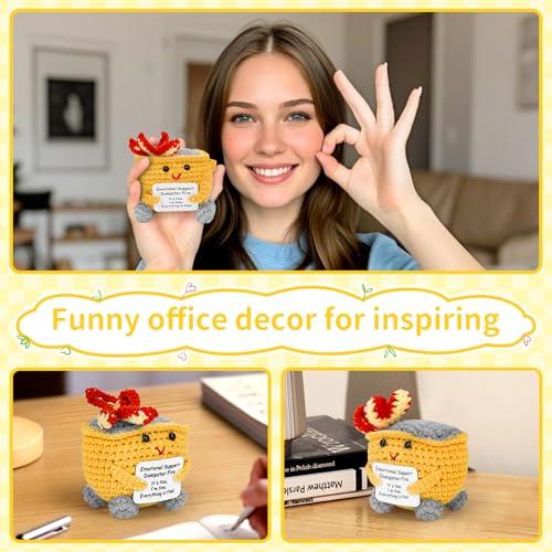 Image of Keyrose Emotional Support Dumpster Fire Crochet Doll, a Cute Funny Handmade Desk Accessories Office Decor, Birthday Gifts for Women Men with Positive Card(Yellow)