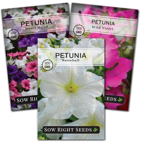 Sow Right Seeds - Petunia Seed Collection for Planting - Includes Dwarf Mixed, Wild Violet, Snowball Varieties - Non-GMO Heirloom Flowers - Ideal Petunias to Plant Outdoors in Flower Beds & Pots