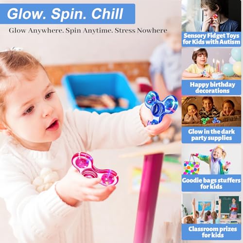 Fidget Spinner 2 Pack, Light up Sensory Fidget Toys Adults Kids 4-8-12 with Autism ADHD, Kids Easter Basket Stuffers Easter Egg Fillers Glow Anxiety Toys Stress Relief Teen Boy Gifts, Classroom Prizes - Image 6