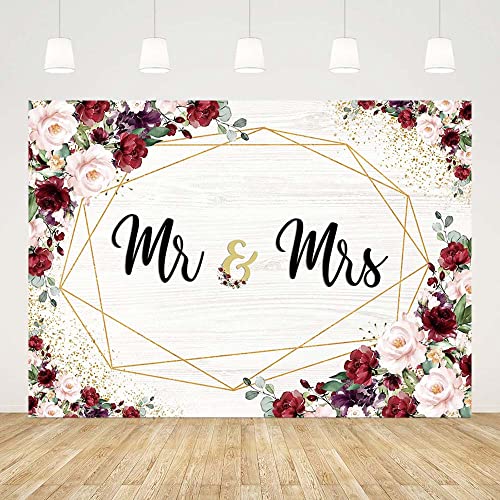 Sendy 7X5Ft Miss To Mrs Backdrop For Bridal Shower Burgundy Floral Bride Groom Engaged Ceremony Photography Background Wedding Anniversary Party Decorations Banner Photo Studio Props #TOP1