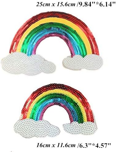 2pcs Large Rainbow Sequin Iron On Embroidered Patches Sew on Appliques for Jacket Jeans Cloth Bags Shoes Home Decoration