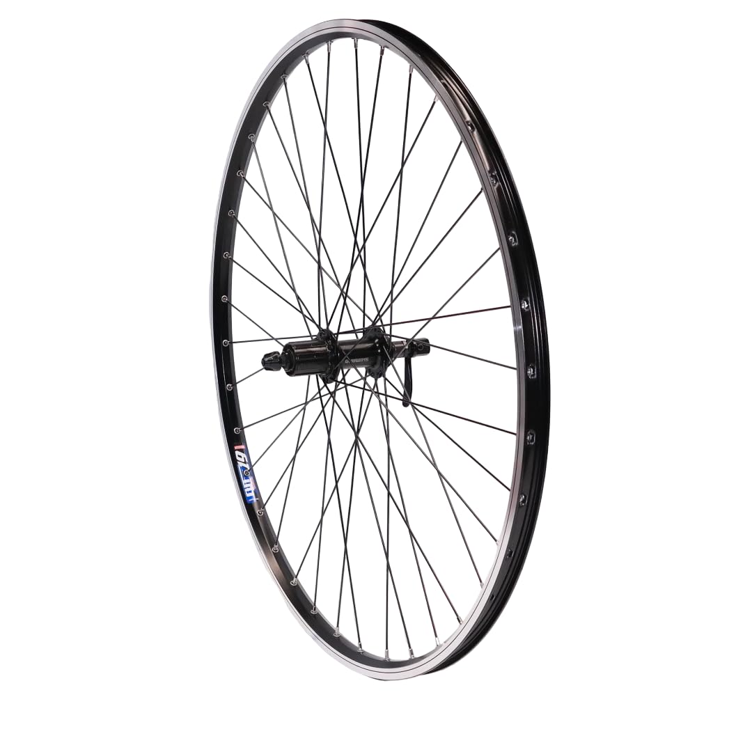 Vuelta Fahrradfelge Hinterrad 20-28 Zoll Schwarz inkl. Tourney FH-TX500 Cut 19-8/9-fach, V-Brakes/Felgenbremse -Made in Germany, Hohlkammer-Felgen