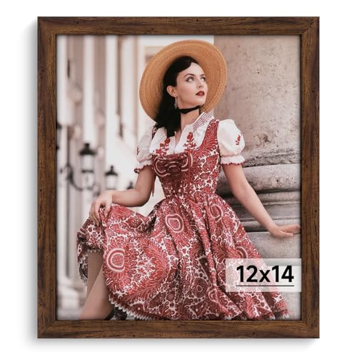 Dark Brown 12x14 Frame -Single Frame - Rustic Woodgrain 12 x 14 Poster Frame with Plexiglass for Wall Gallery Display 12x14 Picture Frame for Puzzle Artwork Photo and Poster - Ideal Christmas Day