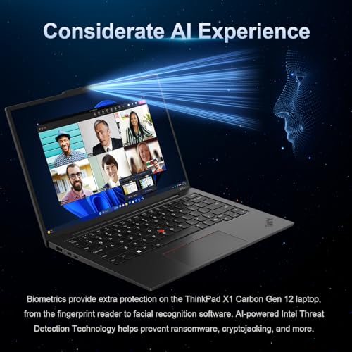 Image of Lenovo ThinkPad X1 Carbon G12 Business Laptop, 14 inch FHD+ (1920x1200) Touchscreen, Intel Core Ultra 7 165U, 32GB LPDDR5X RAM, 1TB PCIe SSD, Wi-Fi 6, FP Reader, HDMI, Backlit KB, Windows 11 Pro, Black
