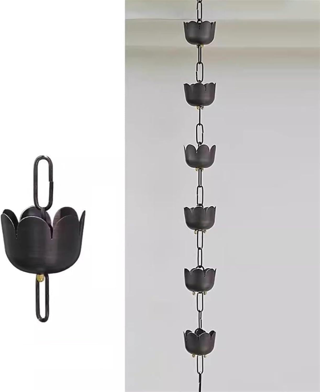 WOTZOV Eaves Drainage Rain Catcher Chain, Outdoor Garden Decoration Rain Chain For Temple Roof Gutter Downspout,，2.6m/8.5ft